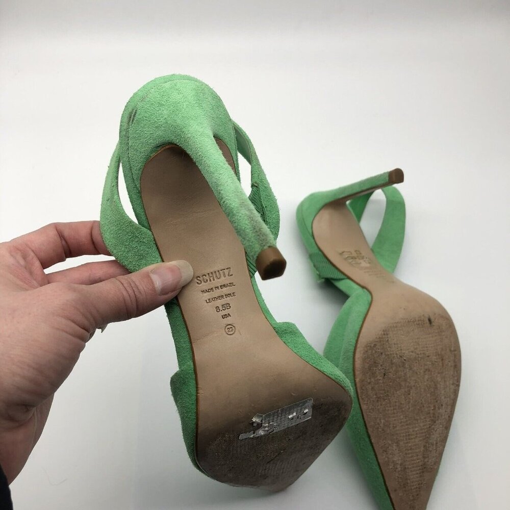 SCHUTZ Green Suede Slingback Pointed Pumps - Picture 8 of 10